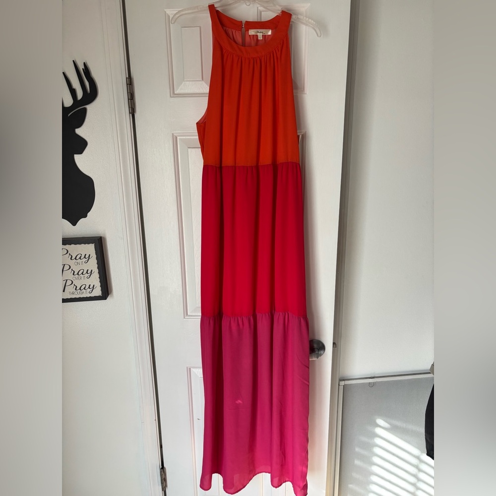 ANDREE BY UNIT Orange and Pink Maxi Dress